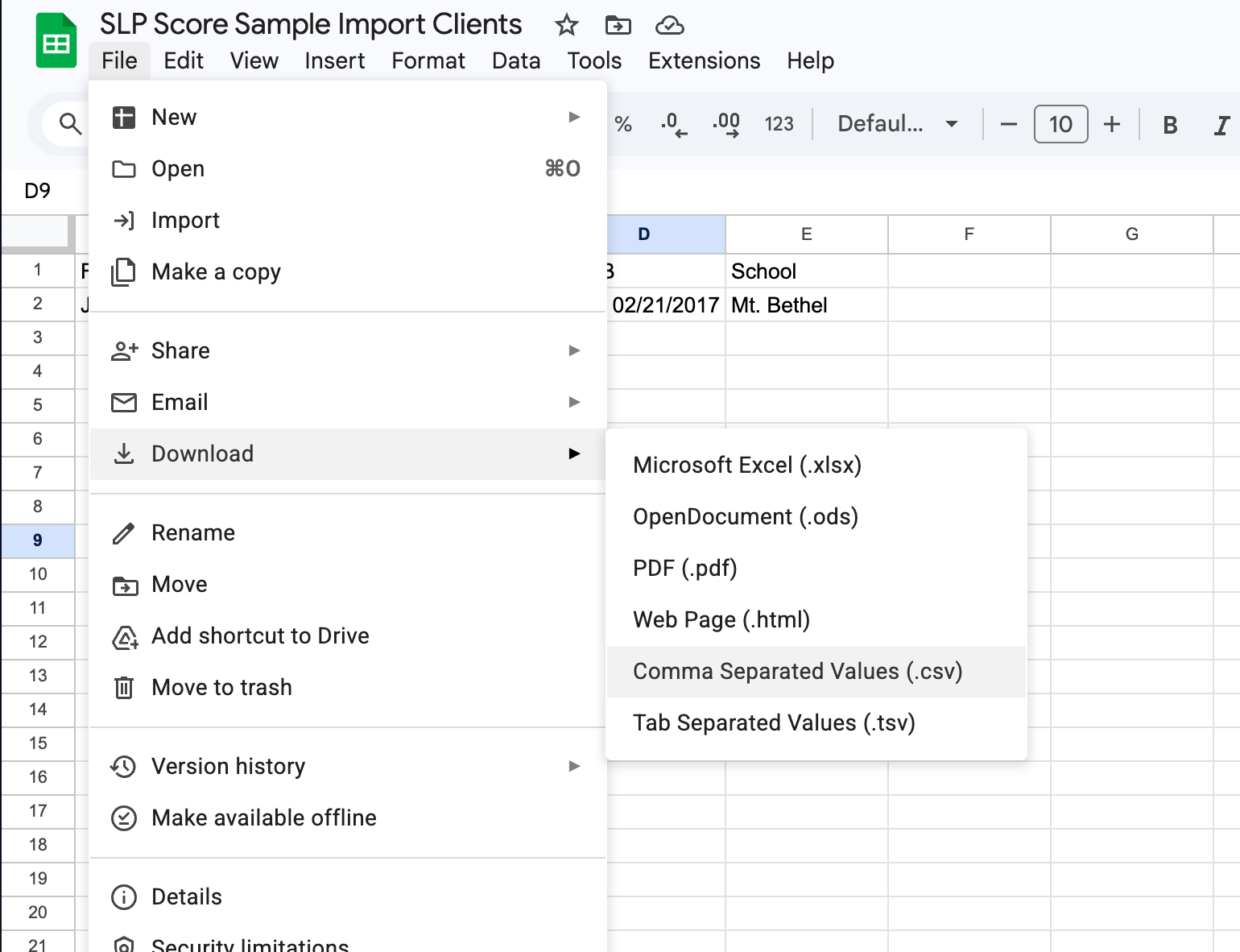 Confirm column mapping