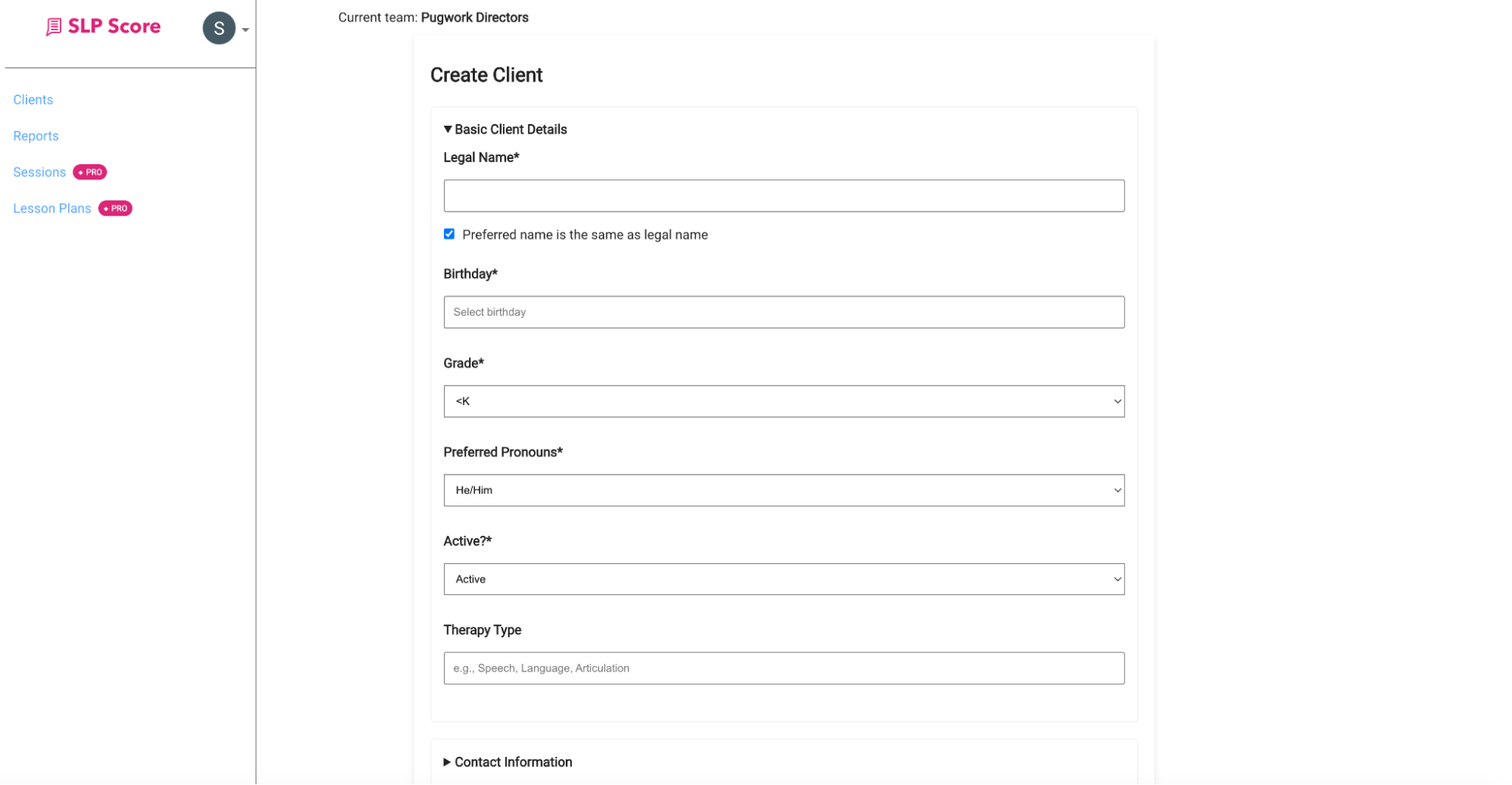 Fill out client details form