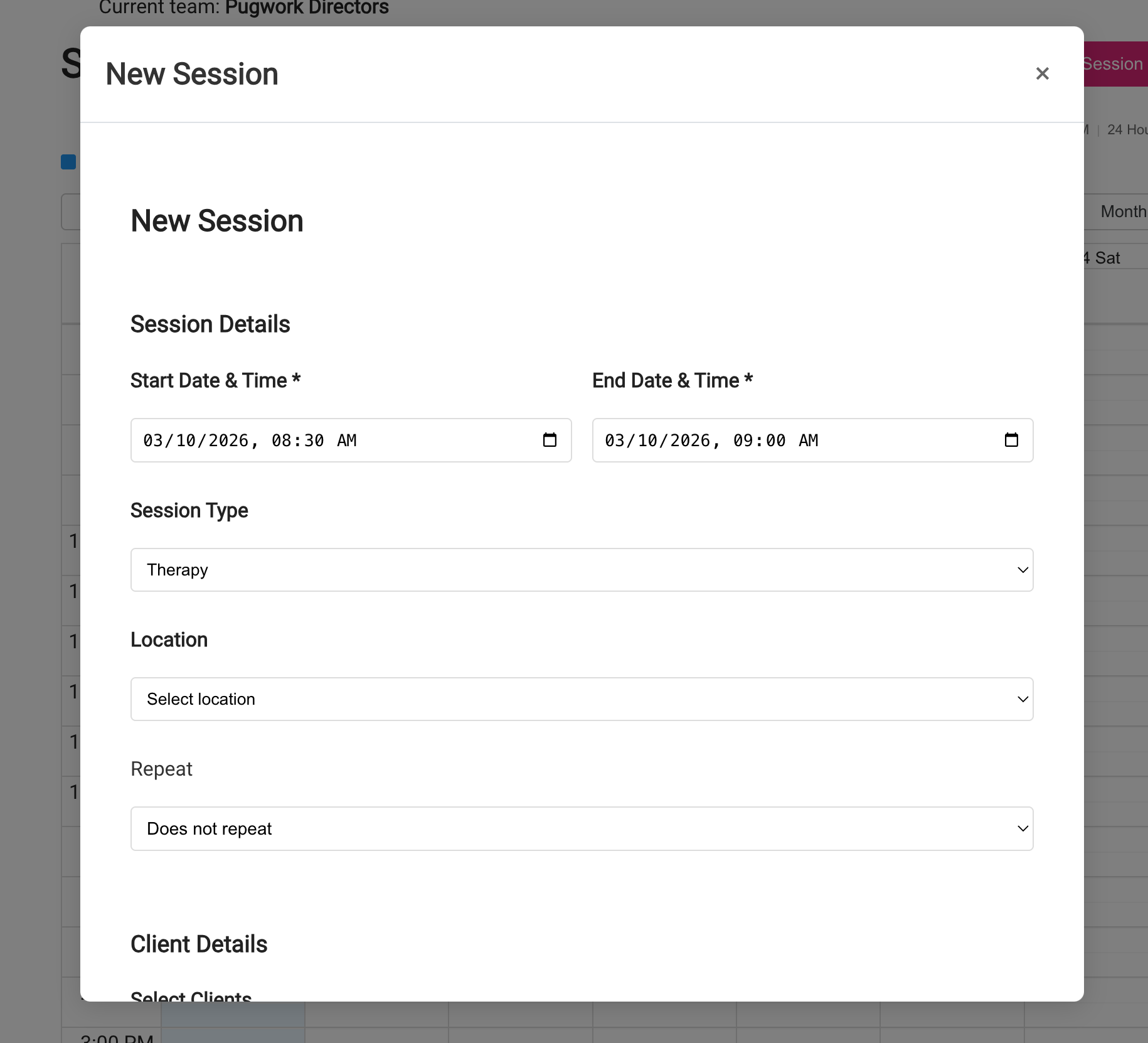 Session details form