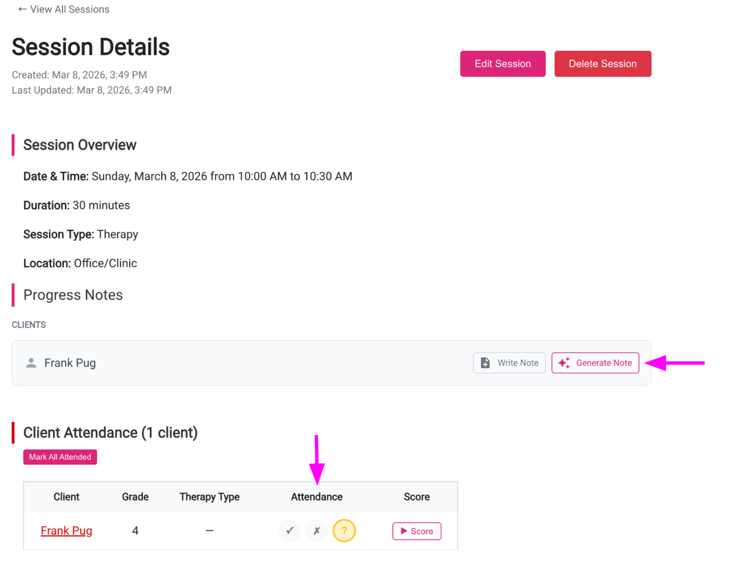 Attendance and progress notes