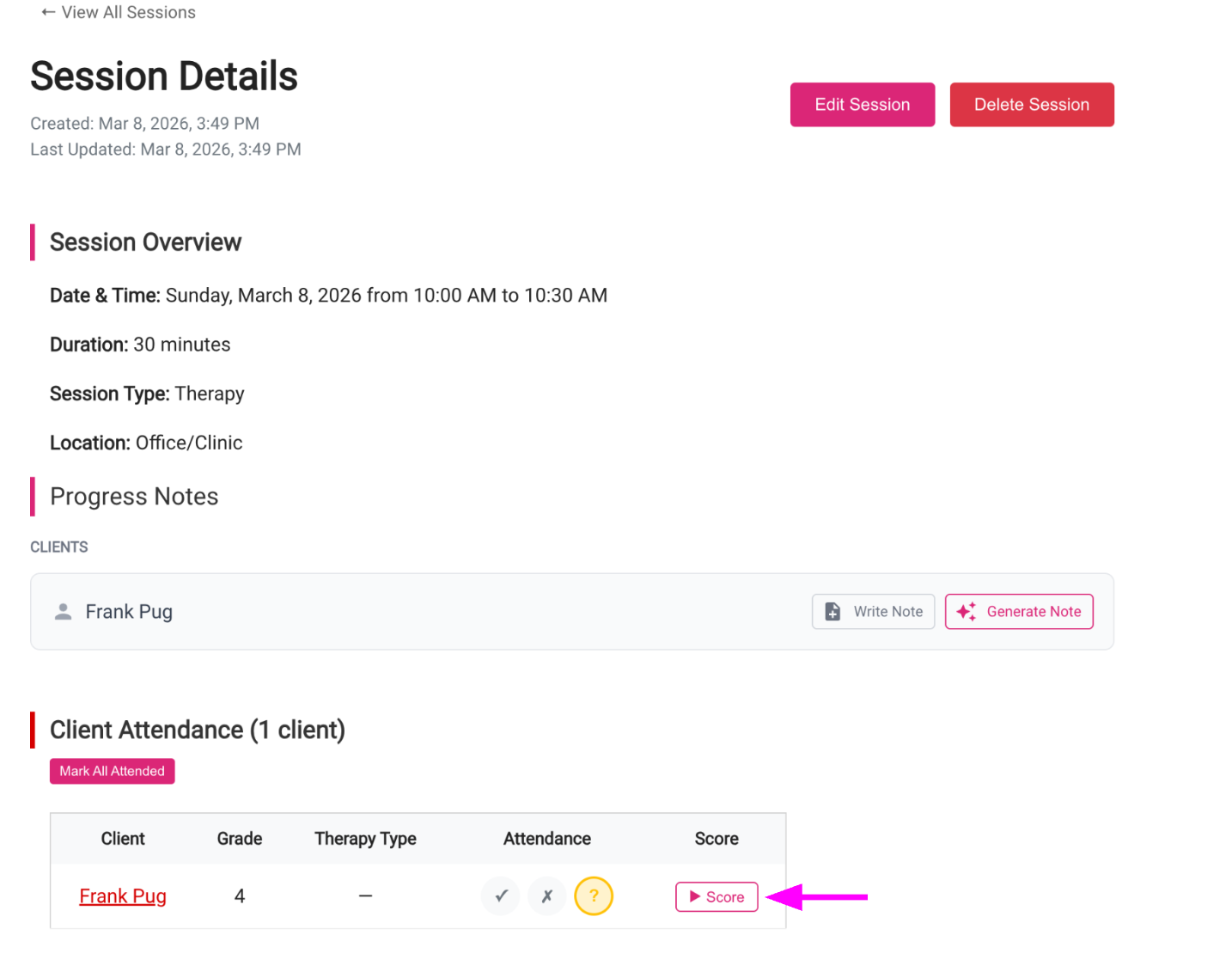 Goal scoring interface
