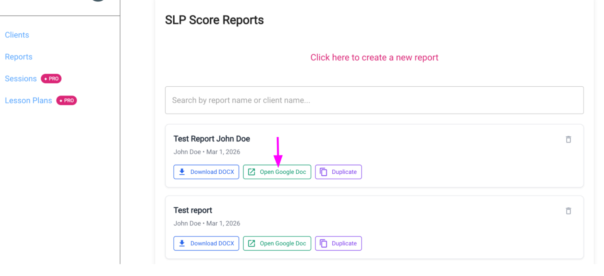Open report in Google Docs