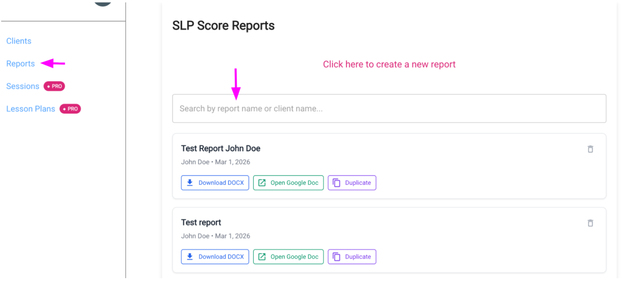 Navigate to Reports page in sidebar