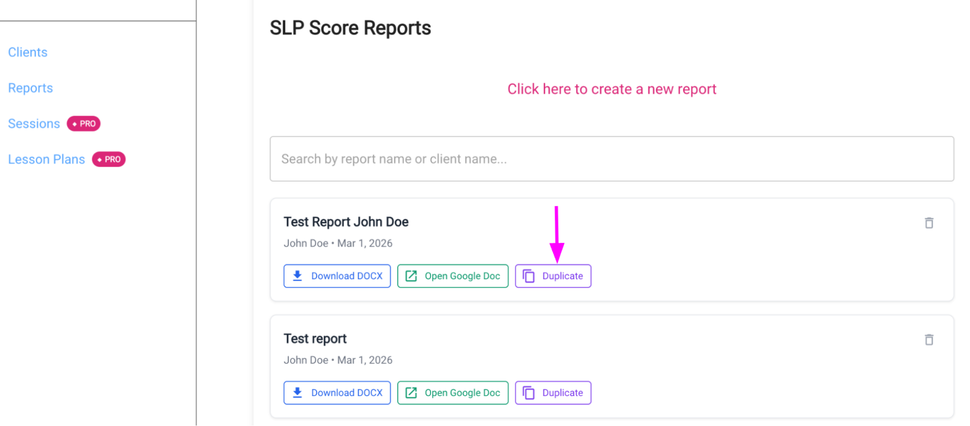 Duplicate report option