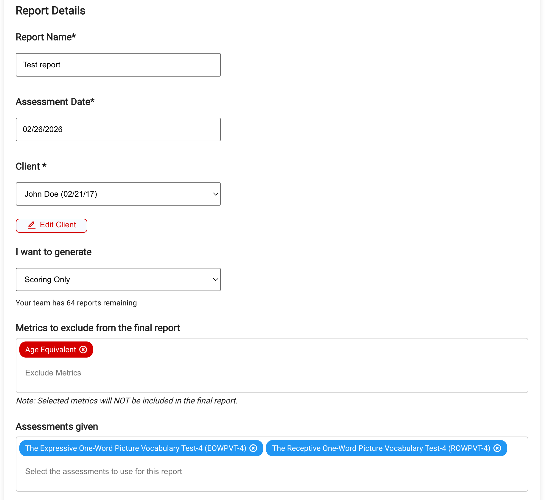 Exclude metrics options